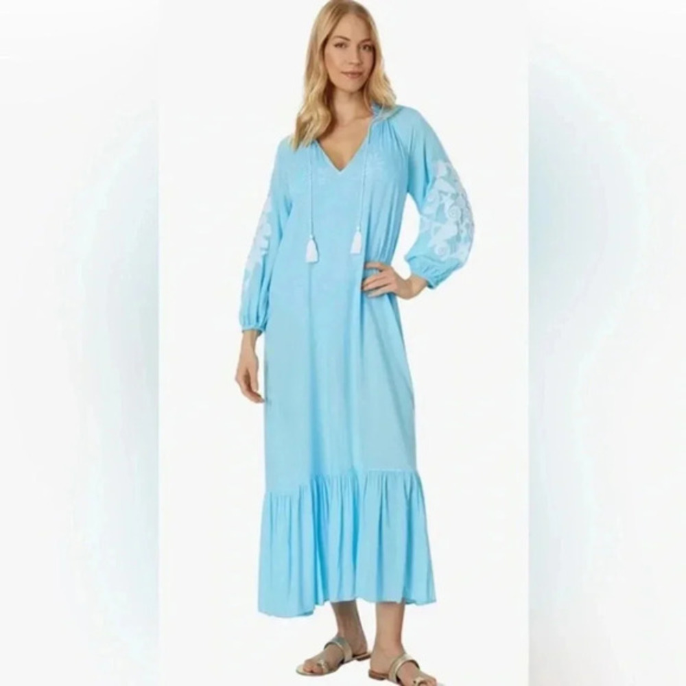 NWT Lilly Pulitzer Cheree Seashell Maxi Celestial Blue Cover-Up XXS - XS